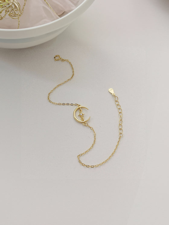 Sterling Silver Crescent Moon and Stars Dainty Bracelet