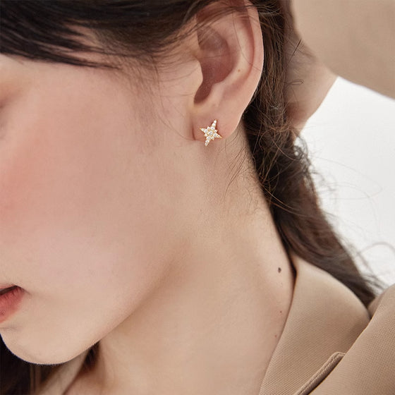 Polar Day asymmetric star-studded diamond earrings