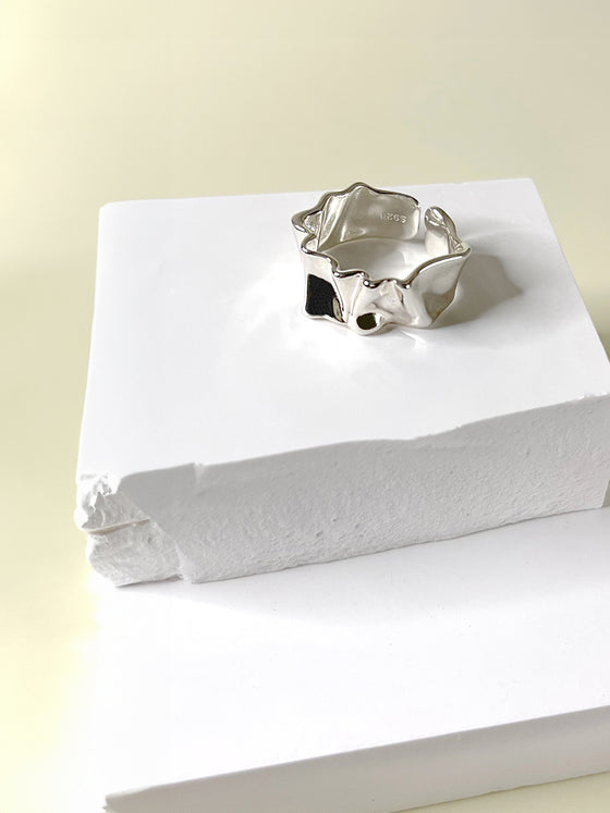 Silver Textured Fold Design Statement Ring