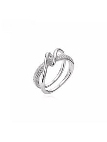  Sterling Silver Crossed Pave Diamond Ring