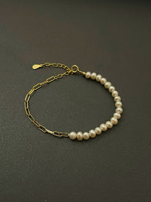  Gold French-Style Half Chain Natural Pearl Bracelet
