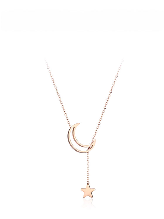 Rose Gold Starry Night and Moon Necklace