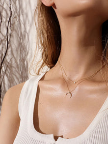  Gold Moon and Pearl Double-Layer Necklace