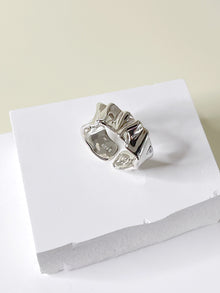  Silver Textured Fold Design Statement Ring